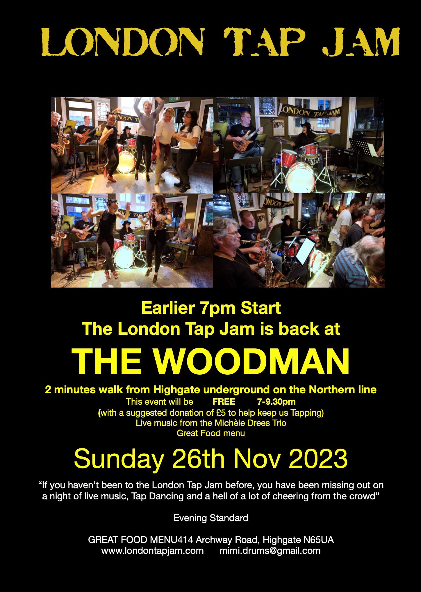 London Jazz Tap Jam – Sunday 26th November from 6.30